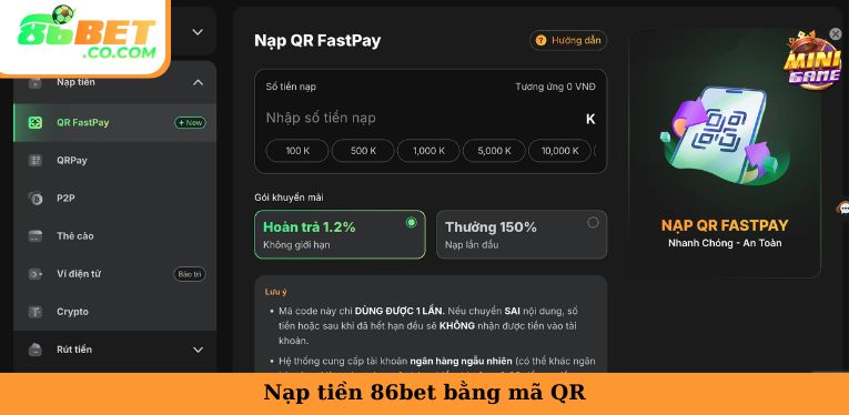 Nạp Tiền 86bet - Hướng Dẫn Quy Trình Tạo Vốn Game Siêu Chuẩn Nạp tiền 86bet bằng mã QR