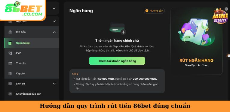Hướng dẫn quy trình rút tiền 86bet đúng chuẩn