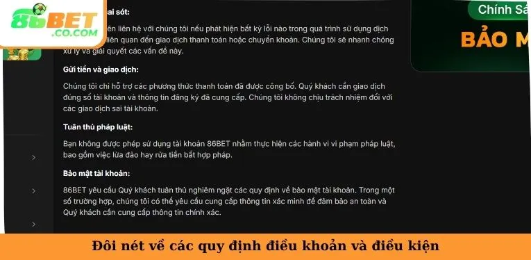 Điều Khoản Và Điều Kiện 86bet | Bảo Chứng Uy Tín Tuyệt Đối Đôi nét về các quy định điều khoản và điều kiện